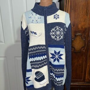 Classic Elements Blue and Cream Winter Cardigan